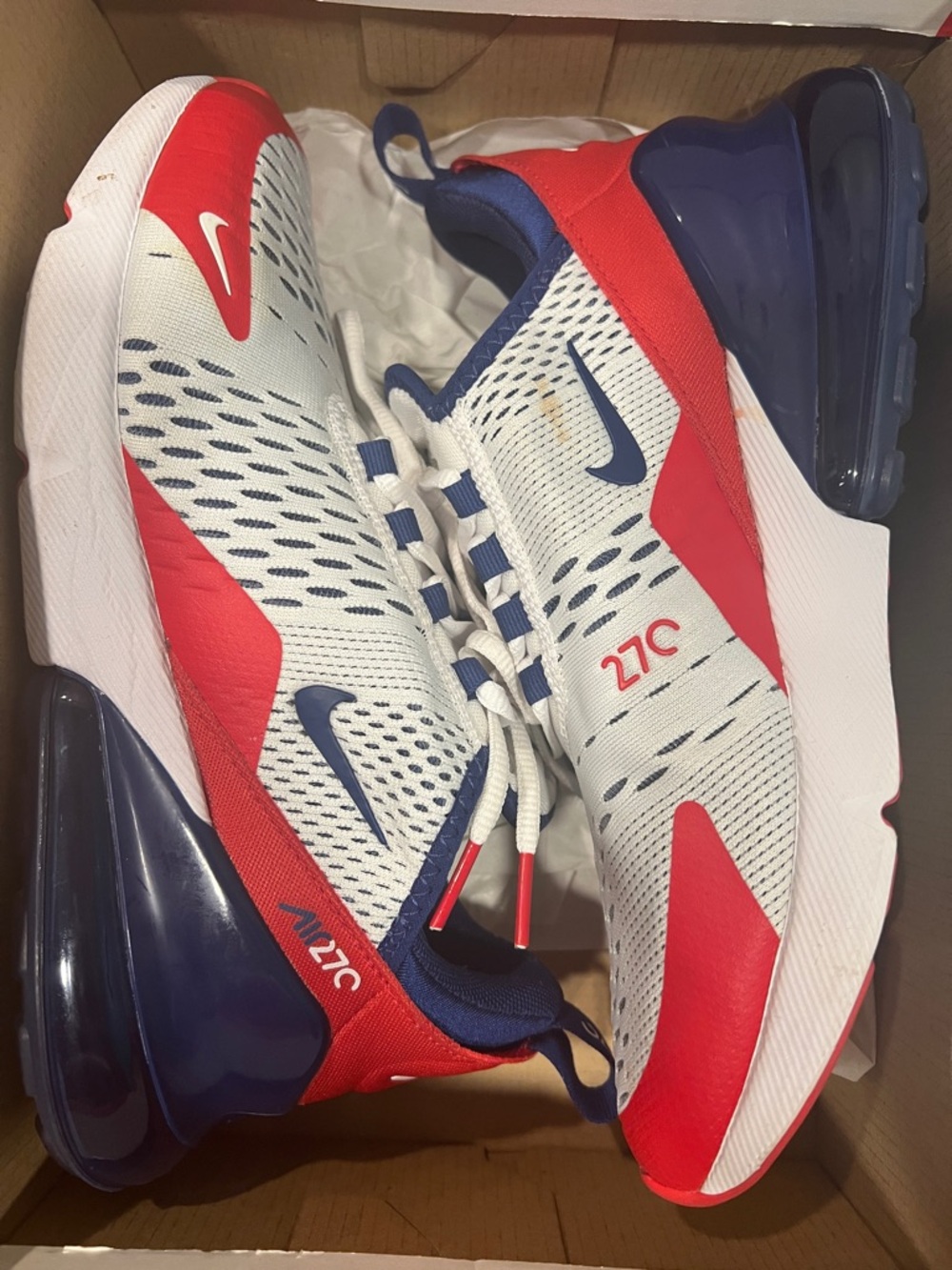 Nike Air Max 270 White Red Blue Athletic Sneakers